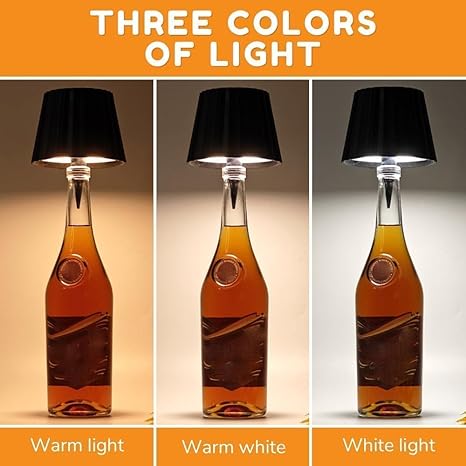 Wireless Bottle Lamp Shade – Rechargeable LED Wine Bottle Light with Touch Control, Dimmable & Color Changing – Modern Christmas & Bar Decor