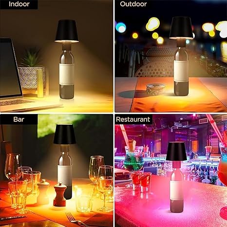 Wireless Bottle Lamp Shade – Rechargeable LED Wine Bottle Light with Touch Control, Dimmable & Color Changing – Modern Christmas & Bar Decor